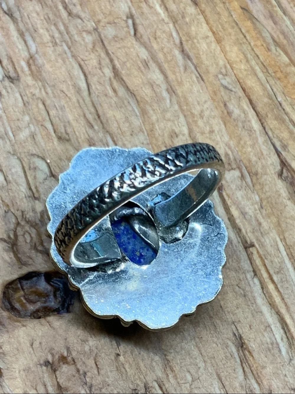 Lapis Lazuli Gemstone Oval 925 Scalloped Bezel Edge Ring - 8.5